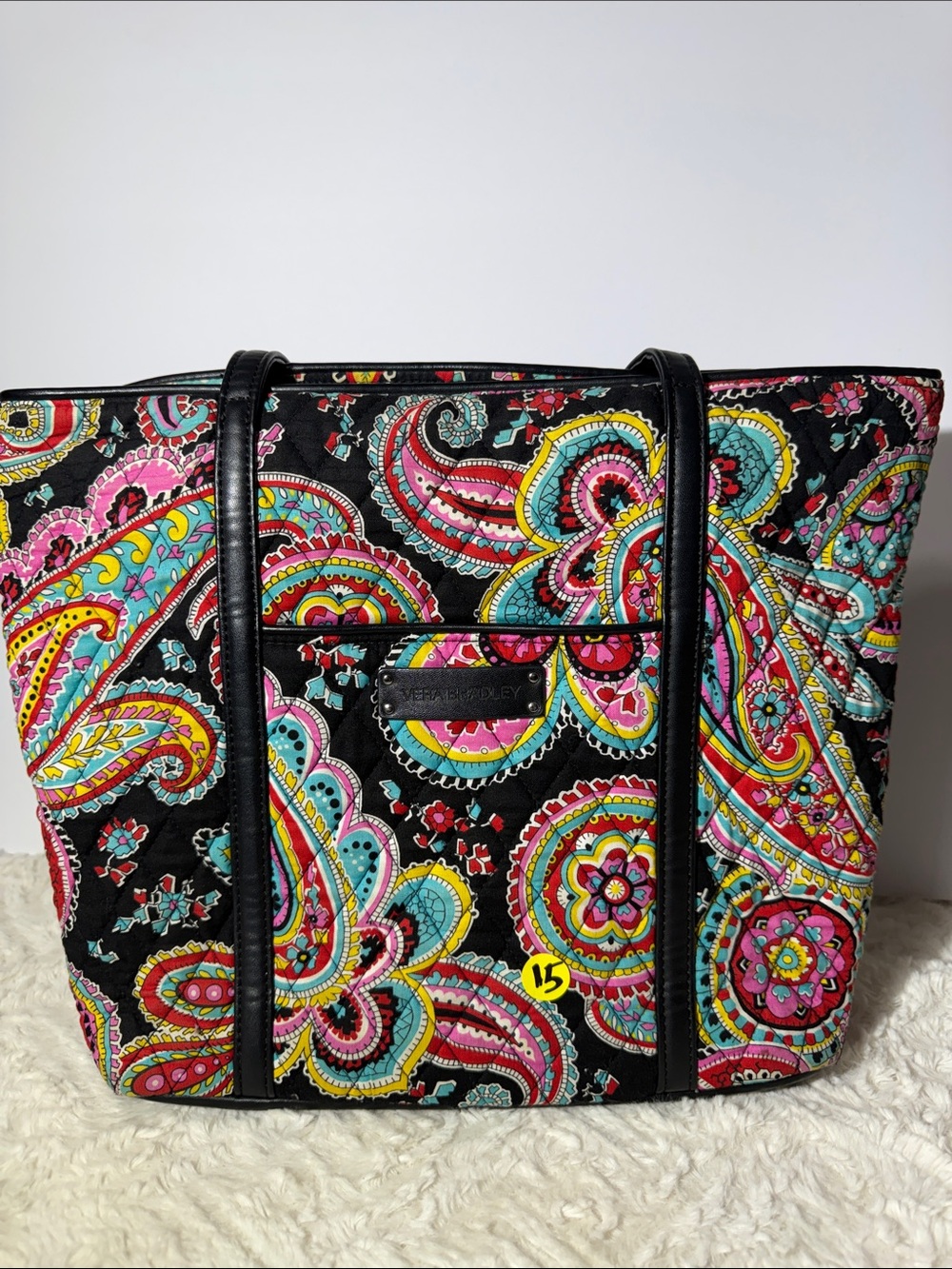 Vera Bradley Black Quilted Tote with Multicolor Paisley